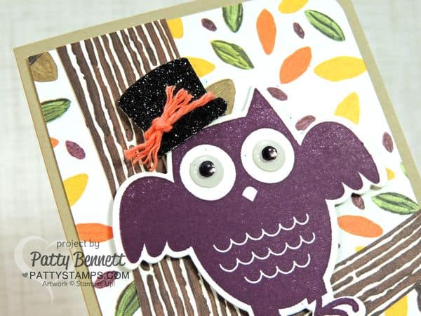Halloween-howl-o-ween-owl-black-glimmer-hat-stampin-up-pattystamps-card