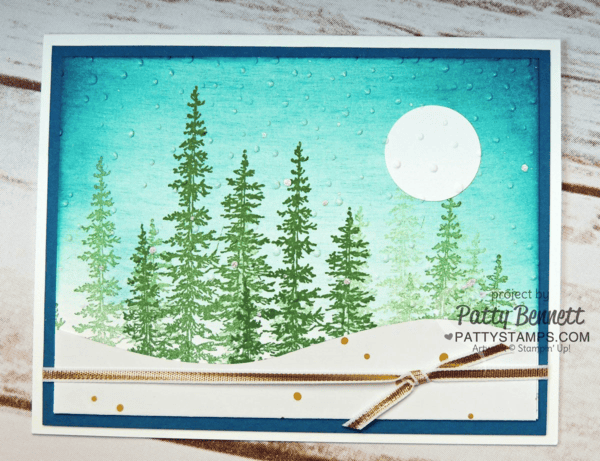 Wonderland Tree card featuring Softly Falling Embossing Folder from the Stampin' Up! Holiday catalog 2015. Card by Patty Bennett