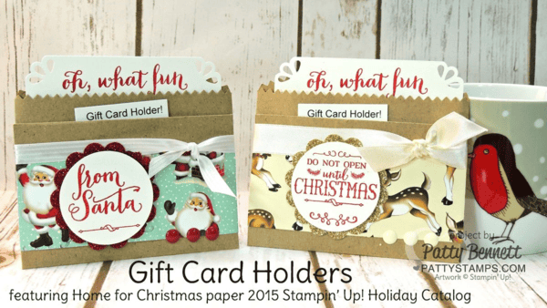 Make Gift Card Holders using Home for Christmas paper and Kraft bags from Stampin' Up!. Holiday Gift Packaging idea from Patty Bennett