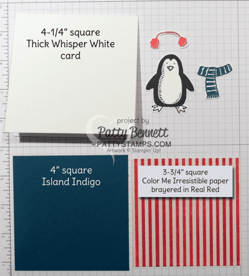 card supplies for Patty's Snow Friends Penguin card with Color me Irresistible paper from Stampin' UP!