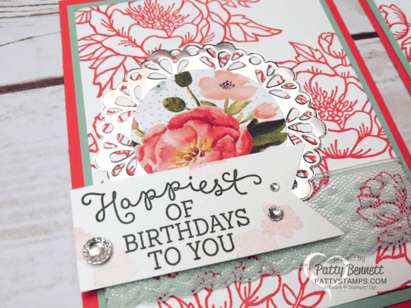 Stampin Up! Birthday Blooms stamp set and Birthday Bouquet designer paper NEW from the Occasions 2016 catalog.  I made these cards for our OnStage event in San Diego. Birthday, friend and for you greetings included in the stamp set.