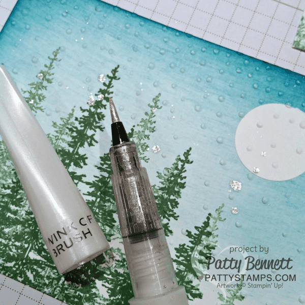 Create an easy and beautiful snow splatter by flicking your Wink of Stella pen onto your handmade card, by Patty Bennett
