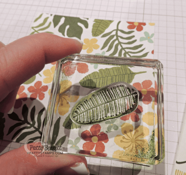 Stamp with the Botanical Blooms stamp set onto the Botanical Gardens designer paper, from the 2016 Occasions catalog.  Card by Patty Bennett
