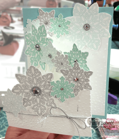 Flurry of Wishes Tri-fold card from 12x12 cardstock. Punch snowflakes with the Snow Flurry and Flower Medallion punches from Stampin UP! for a quick and easy card! Flurry of Wishes Tri-fold card from 12x12 cardstock. Punch snowflakes with the Snow Flurry and Flower Medallion punches from Stampin UP! for a quick and easy card!