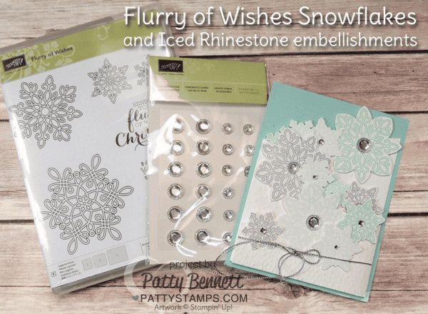 Flurry of Wishes snowflake stamp set paired with Iced Rhinestones from Stampin' Up! create a gorgeous holiday card. Tri-fold card stamped by Patty Bennett Flurry of Wishes snowflake stamp set paired with Iced Rhinestones from Stampin' Up! create a gorgeous holiday card. Tri-fold card stamped by Patty Bennett
