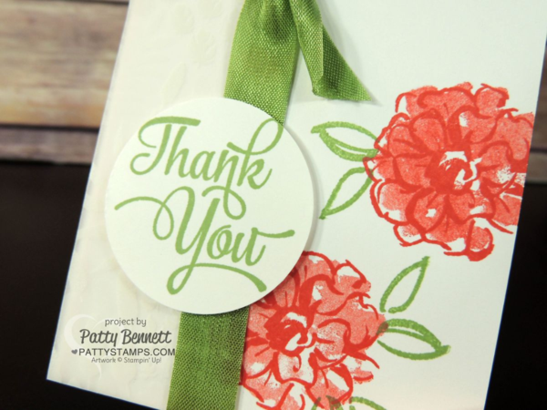Stampin' Up! Sale a Bration What I Love card.  Notecard with Botanical Vellum by Patty Bennett at pattystamps.com 