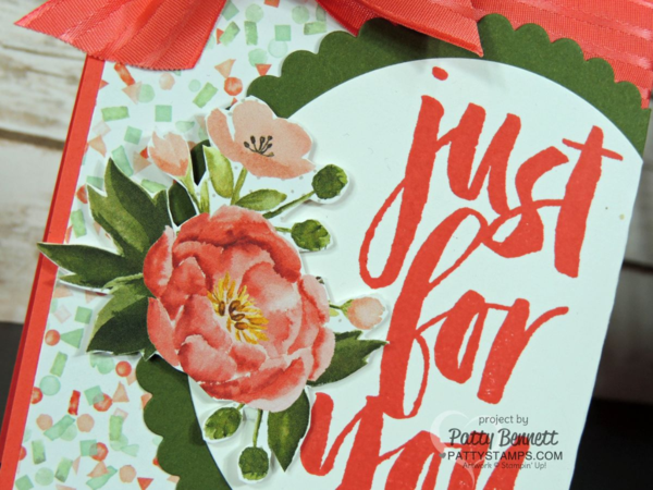Stampin' UP! Botanicals For You Sale a Bration stamp set is the focal point for this floral card featuring Birthday Bouquet designer paper and the circle framelits.  by Patty Bennett at pattystamps.com