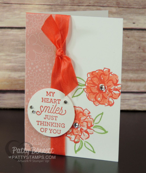 Stampin' Up! Sale a Bration What I Love card.  Notecard with Botanical Vellum and rhinestones by Patty Bennett at pattystamps.com 