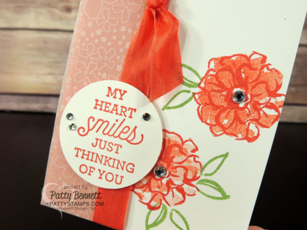 Stampin' Up! Sale a Bration What I Love card.  Notecard with Botanical Vellum and rhinestones by Patty Bennett at pattystamps.com 