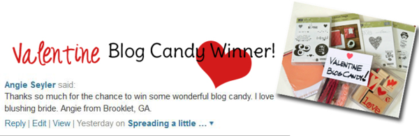 Valentine blog candy winner at pattystamps.com January 2016