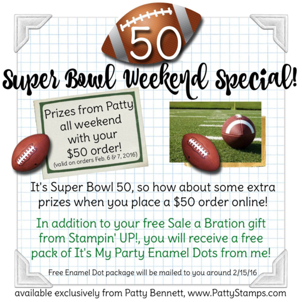 Super bowl 50 weekend ordering special from Patty Bennett at pattystamps.com