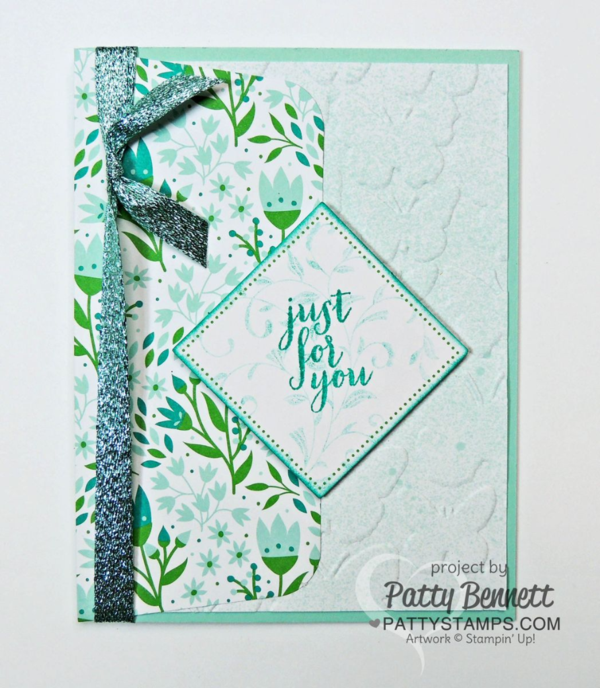 Stampin' UP! March 2016 Paper Pumpkin kit alternate card design idea with Fluttering Embossing folder by Patty Bennett