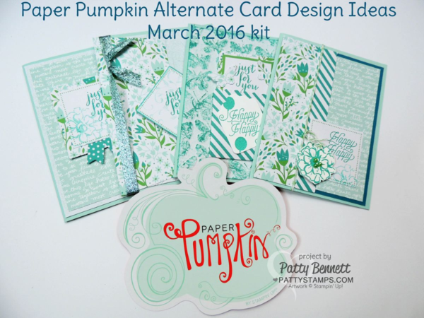 Stampin' UP! March 2016 Paper Pumpkin kit alternate card design ideas by Patty Bennett