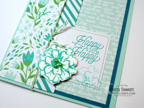 Stampin' UP! March 2016 Paper Pumpkin kit alternate card design idea with What I Love Sale a Bration flower image, by Patty Bennett