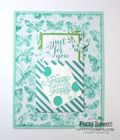 Stampin' UP! March 2016 Paper Pumpkin kit alternate card design idea with Fluttering Embossing folder by Patty Bennett