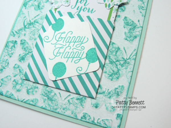 Stampin' UP! March 2016 Paper Pumpkin kit alternate card design idea with Fluttering Embossing folder by Patty Bennett