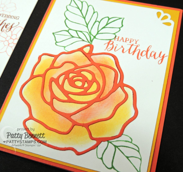Flower cards featuring the Rose Garden thinlit big shot die from Stampin' UP! and the Rose Wonder Stamp set - new in the 2016 Occasions catalog..  by Patty Bennett at pattystamps.com 