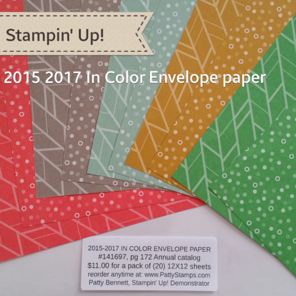 Stampin' UP! 2015-2017 In Color Envelope Paper Pack great for card making and crafting projects, shop online at www.PattyStamps.com