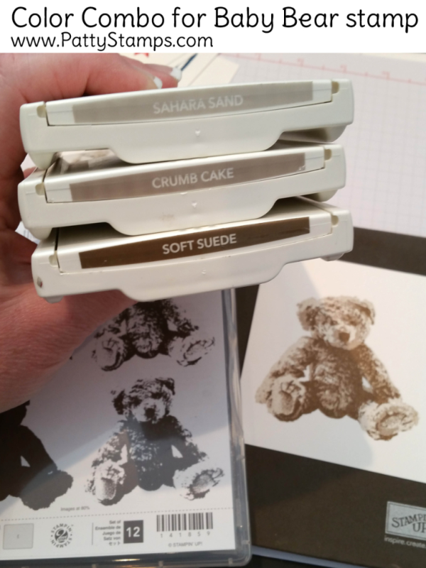 Baby Bear color combo suggestion. Handmade card featuring Stampin' UP! stamps, paper and ink. by Patty Bennett at pattystamps.com Baby Bear color combo suggestion. Handmade card featuring Stampin' UP! stamps, paper and ink. by Patty Bennett at pattystamps.com