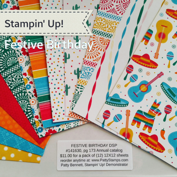 Stampin' UP! Festive Birthday Designer Series Paper Pack great for card making and crafting projects, shop online at www.PattyStamps.com