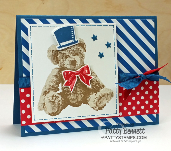 Patriotic Baby Bear red, white and blue card featuring Stampin' UP! stamps, paper and ink. by Patty Bennett at pattystamps.com Patriotic Baby Bear red, white and blue card featuring Stampin' UP! stamps, paper and ink. by Patty Bennett at pattystamps.com