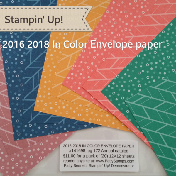 Stampin' UP! 2016-2018 In Color Envelope Paper Pack great for card making and crafting projects, shop online at www.PattyStamps.com