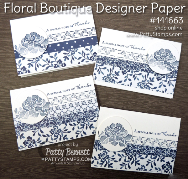 Floral Boutique Navy and White note cards from Patty Bennett.  All stamping supplies from Stampin' Up!