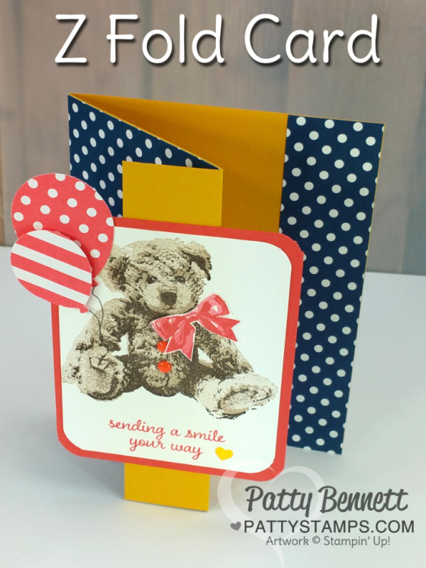 Baby Bear Z Fold card featuring Stampin' UP! Balloon Bouquet punch, stamp sets, ink and paper by Patty Bennett at pattystamps.com