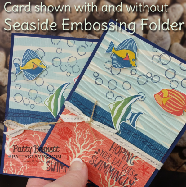 Stamp on the By the Shore designer series paper from Stampin' UP! to create totally custom designs for this nautical fish card by Patty Bennett. Featuring the Seaside Shore stamp set and Seaside embossing folder. Stamp on the By the Shore designer series paper from Stampin' UP! to create totally custom designs for this nautical fish card by Patty Bennett. Featuring the Seaside Shore stamp set and Seaside embossing folder.