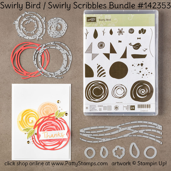 Swirly bird scribbles bundle from Stampin Up! available at pattystamps.com  Click Shop online and enter #142353