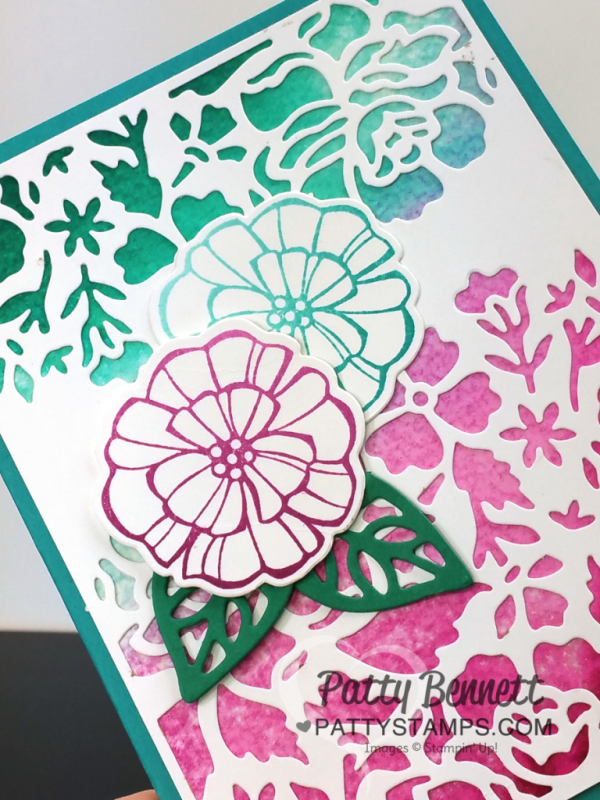 Ombre ink pads from Stampin' Up! - video tutorial: How to create an easy watercolor wash background for your card!  Layer with Detailed Floral Thinlit big shot dies. Card and tutorial by Patty Bennett at pattystamps.com