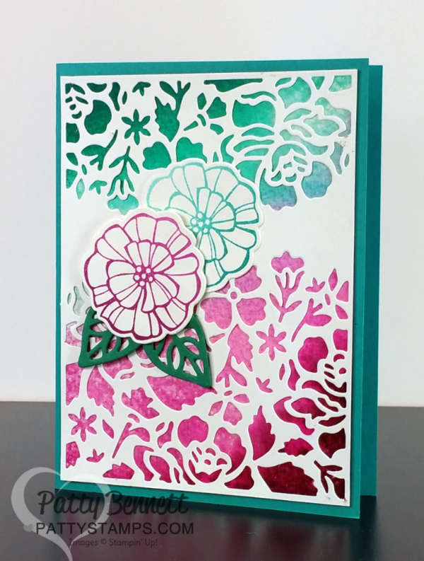 Ombre ink pads from Stampin' Up! - video tutorial: How to create an easy watercolor wash background for your card!  Layer with Detailed Floral Thinlit big shot dies. Card and tutorial by Patty Bennett at pattystamps.com