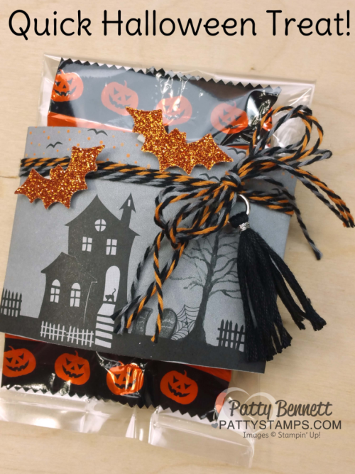 Stampin Up! Halloween Night Treat Bag - in 3x6 gusseted cello bags, decorated with mini tassel and Spooky Fun stamp set and Halloween Scenes edgelit dies by Patty Bennett, www.PattyStamps.com Stampin Up! Halloween Night Treat Bag - in 3x6 gusseted cello bags, decorated with mini tassel and Spooky Fun stamp set and Halloween Scenes edgelit dies by Patty Bennett, www.PattyStamps.com