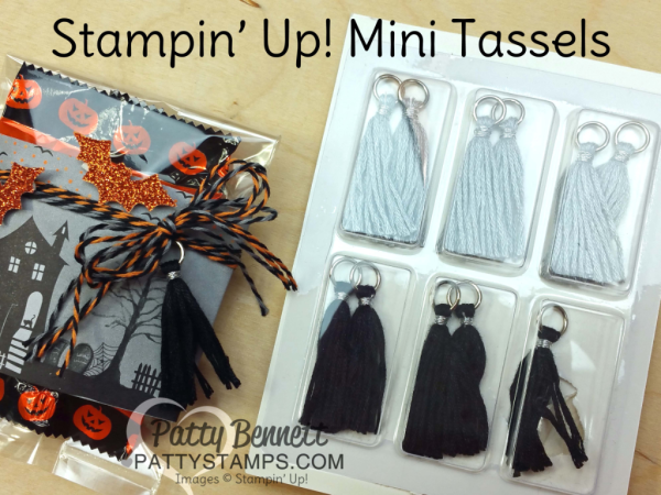 Stampin Up! Halloween Night Treat Bag - in 3x6 gusseted cello bags, decorated with mini tassel and Spooky Fun stamp set and Halloween Scenes edgelit dies by Patty Bennett, www.PattyStamps.com Stampin Up! Halloween Night Treat Bag - in 3x6 gusseted cello bags, decorated with mini tassel and Spooky Fun stamp set and Halloween Scenes edgelit dies by Patty Bennett, www.PattyStamps.com