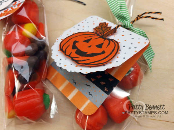 Stampin UP! DIY Halloween Treat Bags featuring Jar of Haunts stamp set and Halloween Night paper.  Tag Topper: Cheerful Tag Framelits.  by Patty Bennett, www.PattyStamps.com