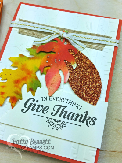 Stampin UP! fall leaf cards featuring watercolor wash background and the Leaflet framelits.  Watch the video tutorial for all the details from pattystamps.com