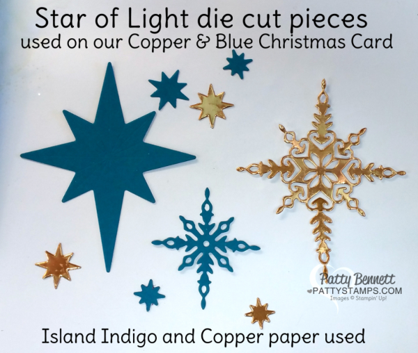 Star of Light die cut pieces in copper and Island Indigo from Stampin Up by Patty Bennett at pattystamps.com Star of Light die cut pieces in copper and Island Indigo from Stampin Up by Patty Bennett at pattystamps.com