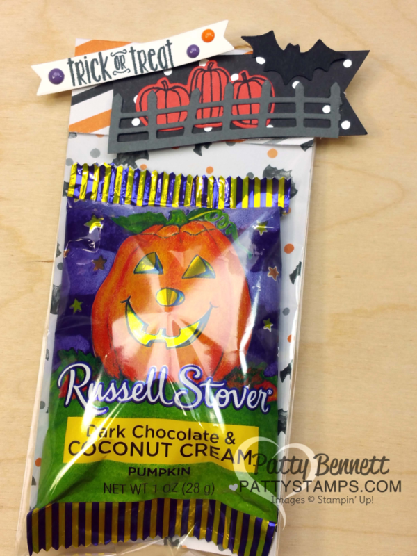 Stampin Up! Halloween Night Treat Bag - in 3x6 gusseted cello bags, decorated with Spooky Fun stamp set and Halloween Scenes edgelit dies by Patty Bennett, www.PattyStamps.com Stampin Up! Halloween Night Treat Bag - in 3x6 gusseted cello bags, decorated with Spooky Fun stamp set and Halloween Scenes edgelit dies by Patty Bennett, www.PattyStamps.com