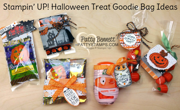 Stampin UP! DIY Halloween Treat Bags featuring Jar of Haunts stamp set and Halloween Night paper.  Tag Toppers: Cheerful Tag Framelits and Merry Tags Framelits.  by Patty Bennett, www.PattyStamps.com