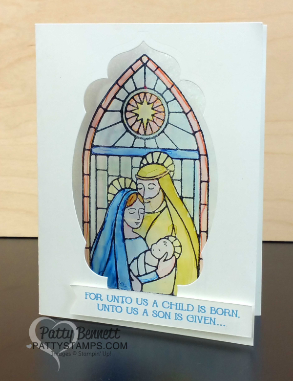 Stained Glass look Christmas card featuring Stampin' Up! Gentle Peace stamp set by Patty Bennett, www.PattyStamps.com