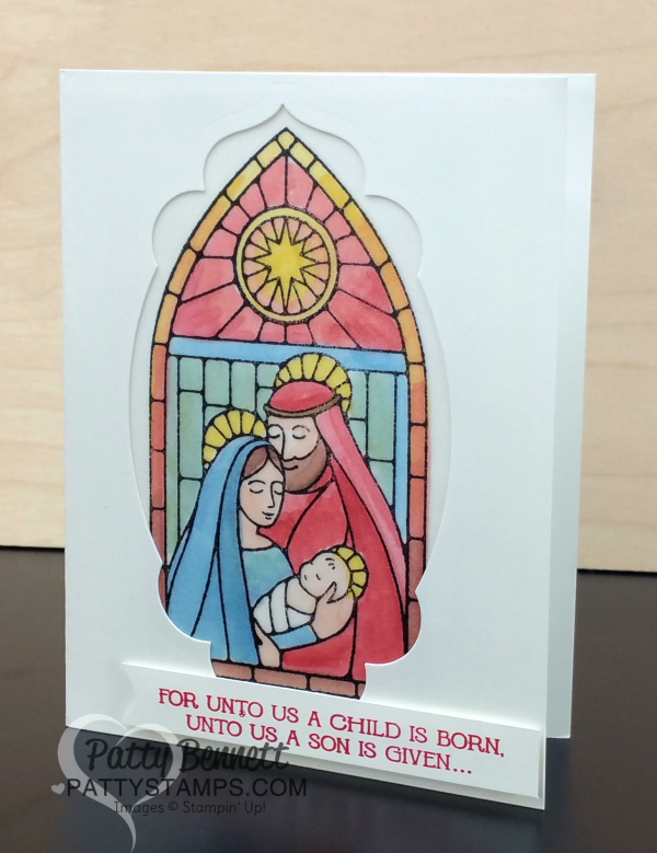 Stained Glass look Christmas card featuring Stampin' Up! Gentle Peace stamp set by Patty Bennett, www.PattyStamps.com