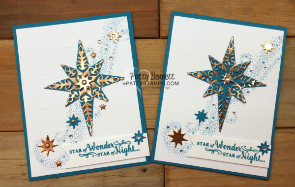 Star of Light Stampin' Up! Christmas cards featuring copper paper and metallic enamel shapes by Patty Bennett. click shop online at www.PattyStamps.com Star of Light Stampin' Up! Christmas cards featuring copper paper and metallic enamel shapes by Patty Bennett. click shop online at www.PattyStamps.com