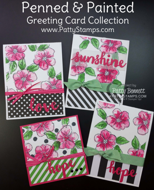 One Sheet Wonder note cards featuring Stampin' Up! Penned & Painted stamp set, by Patty Bennett at www.PattyStamps.com