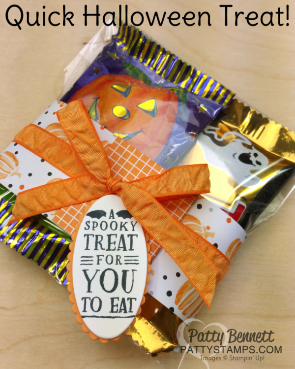 Halloween candy treat featuring Stampin' Up! Jar of Haunts stamp set and Halloween Night paper! Easy to make! by Patty Bennett