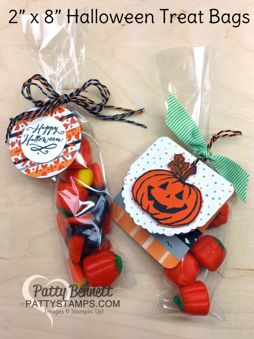 Stampin UP! DIY Halloween Treat Bags featuring Jar of Haunts stamp set and Halloween Night paper.  Tag Toppers: Cheerful Tag Framelits and Merry Tags Framelits.  by Patty Bennett, www.PattyStamps.com