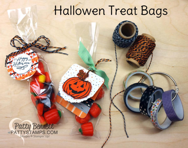 Stampin UP! DIY Halloween Treat Bags featuring Jar of Haunts stamp set and Halloween Night paper.  Tag Toppers: Cheerful Tag Framelits and Merry Tags Framelits.  by Patty Bennett, www.PattyStamps.com