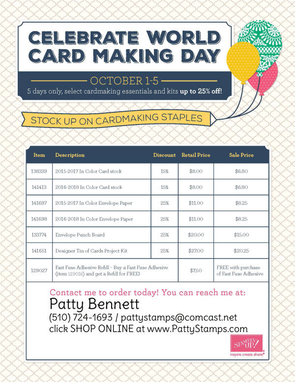WCMD 2016 pattystamps stampin up specials world card making day WCMD 2016 pattystamps stampin up specials world card making day