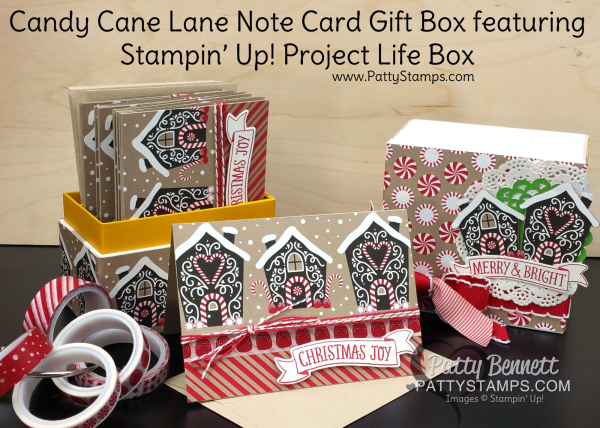 Candy Cane Lane Note Cards in a repurposed Project Life Box.  Great for gift giving!  by Patty Bennett