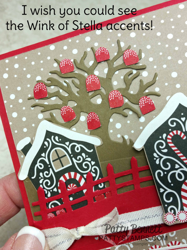 Candy Cane Lane Gumball tree Christmas card featuring Stampin' Up! products. Matchbook style card with Wink of Stella by Patty Bennett