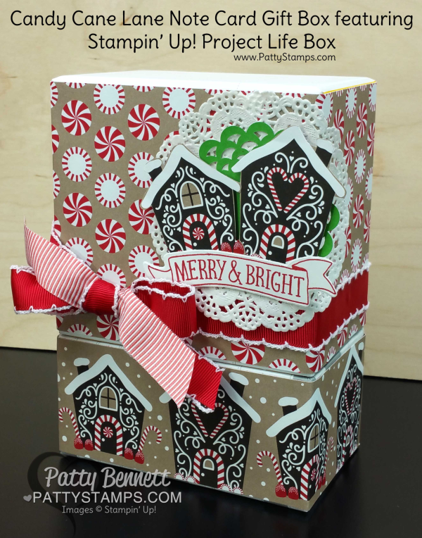 Candy Cane Lane Note Cards in a repurposed Project Life Box.  Great for gift giving!  by Patty Bennett